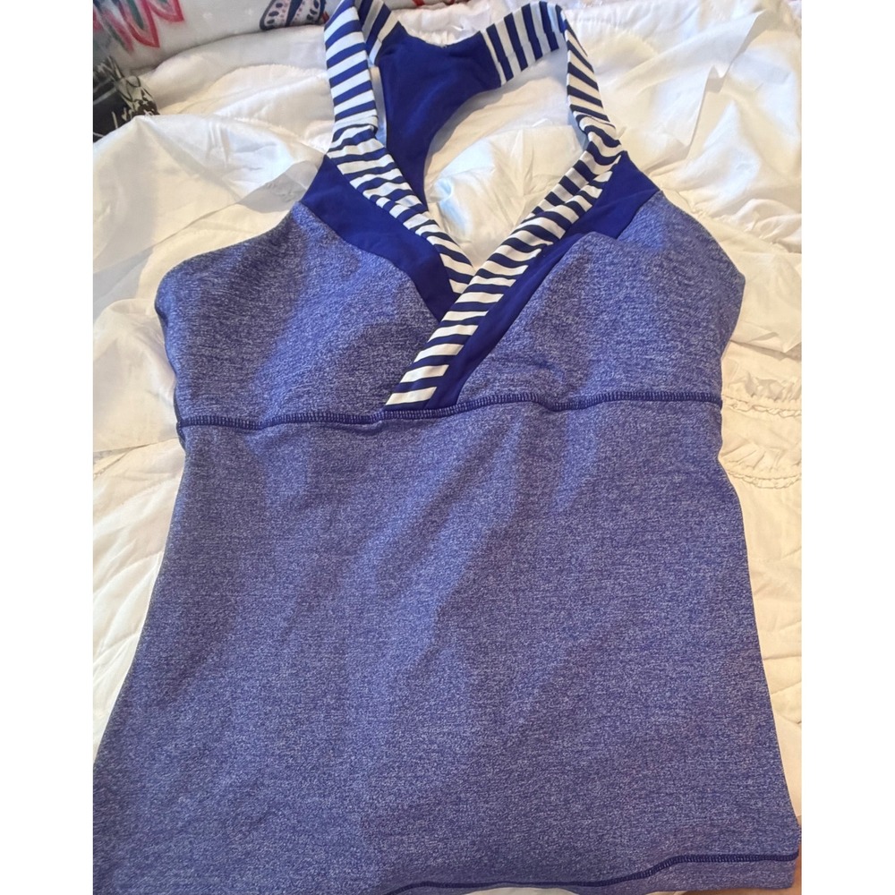Lululemon Purple Heathered Striped V-Neck Racerback Tank Top with Shelf Bra 10